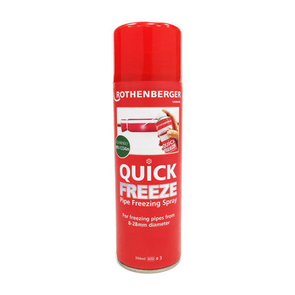 Red can of Rothenberger Quick Freeze pipe freezing spray for 8-28mm plumbing pipes