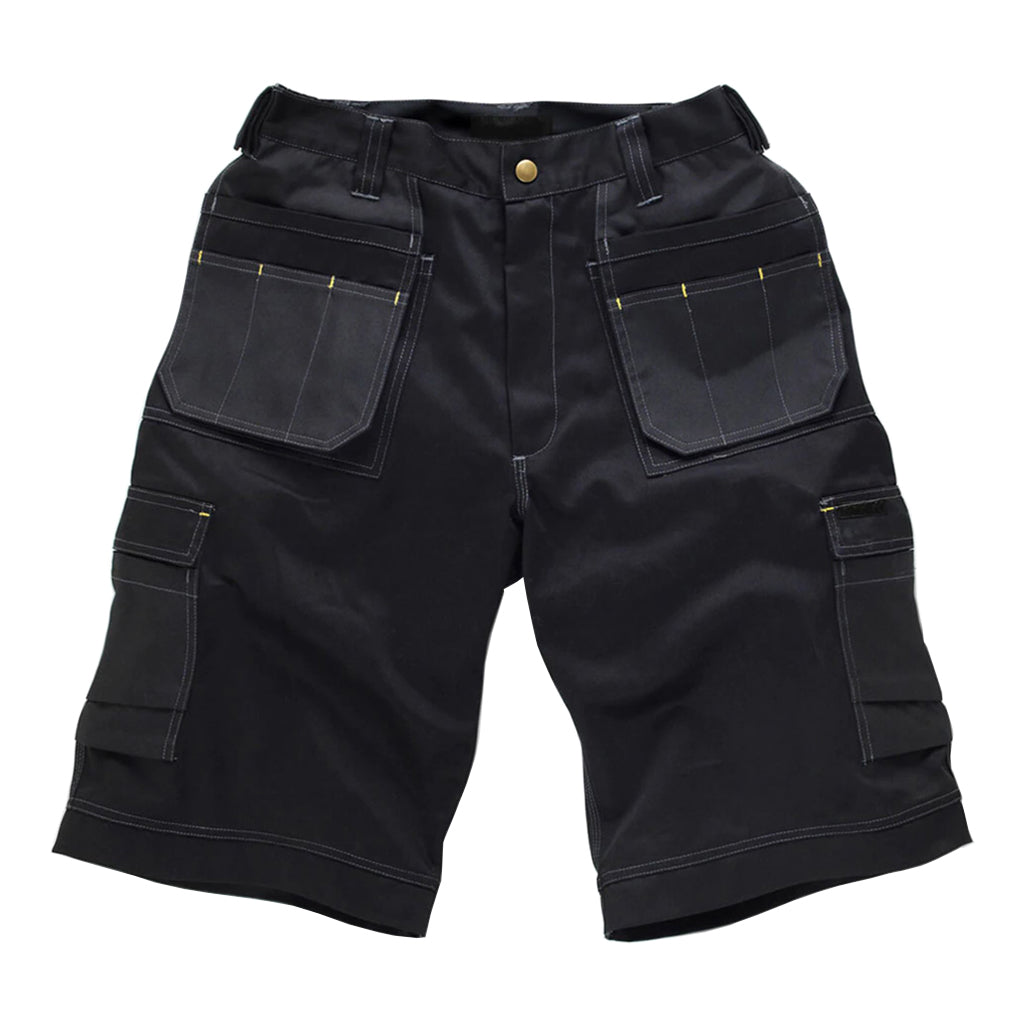 Black work shorts with reinforced pockets and utility side compartments for builders or DIY