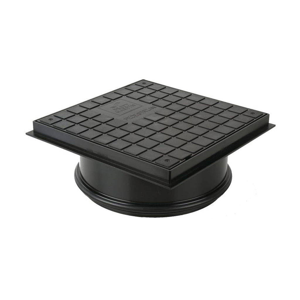 Black plastic inspection chamber cover and frame for drainage systems