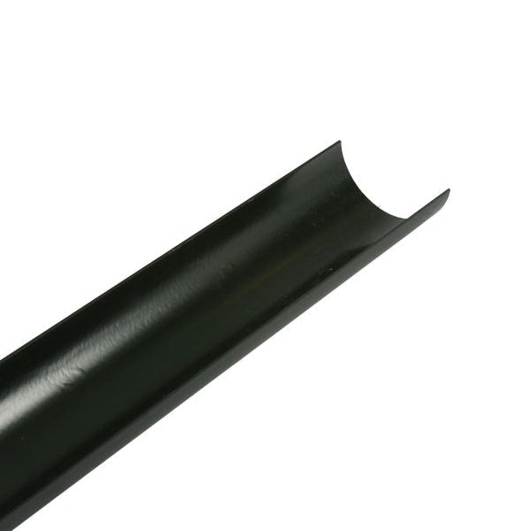 Black half round plastic guttering section for rainwater drainage systems
