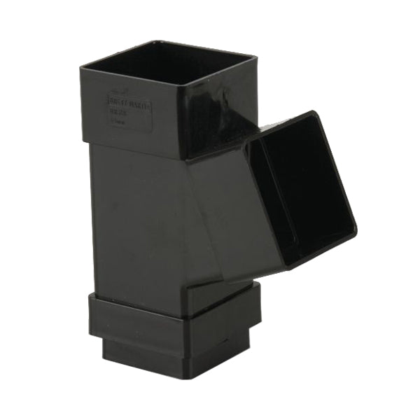 Black plastic square downpipe gutter Y-junction fitting for rainwater drainage