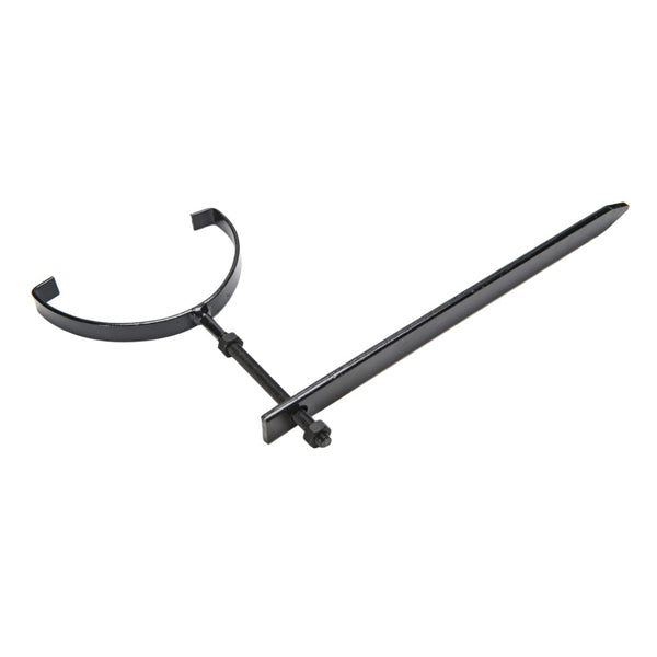 Black metal gutter bracket for building and roofing installation