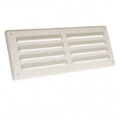 White rectangular metal air vent grille for wall or door ventilation in buildings