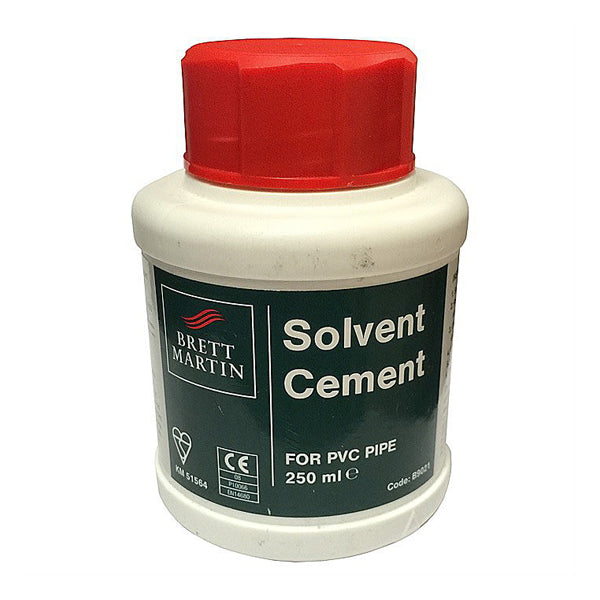 Solvent cement for PVC pipe in 250ml container with red screw cap