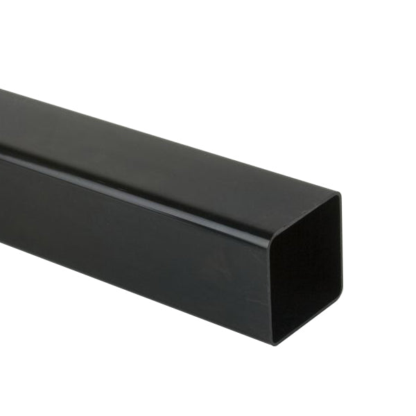 Black square PVC downpipe for guttering and drainage systems