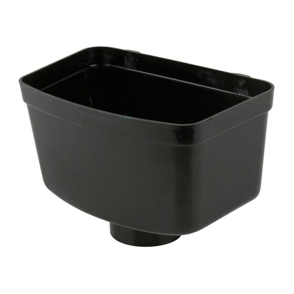 Black plastic gutter hopper for rainwater drainage and roofing projects