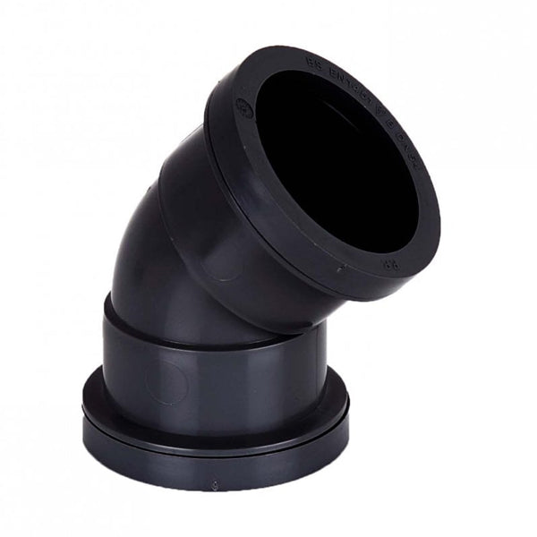 Black plastic 45 degree waste pipe elbow fitting for plumbing installations