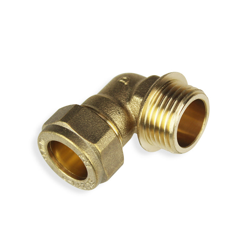 Brass compression elbow plumbing fitting with male thread for pipe connections