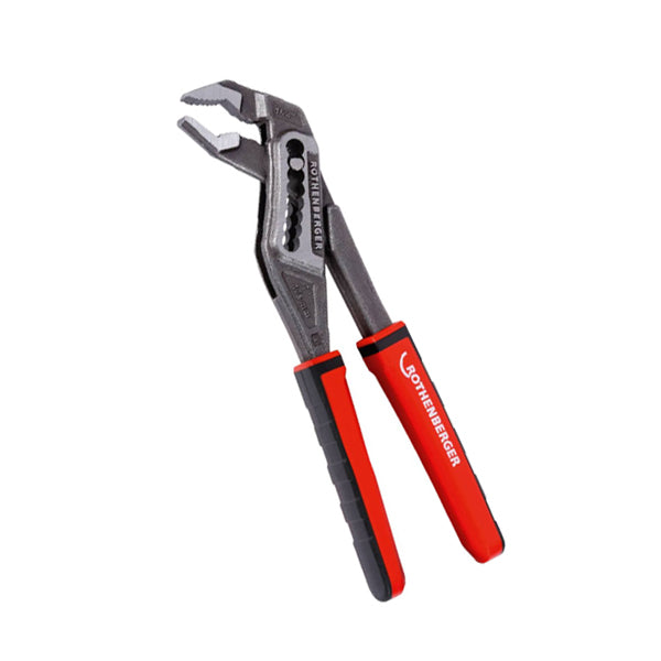 Adjustable water pump pliers with red and black handles, ideal for plumbing jobs
