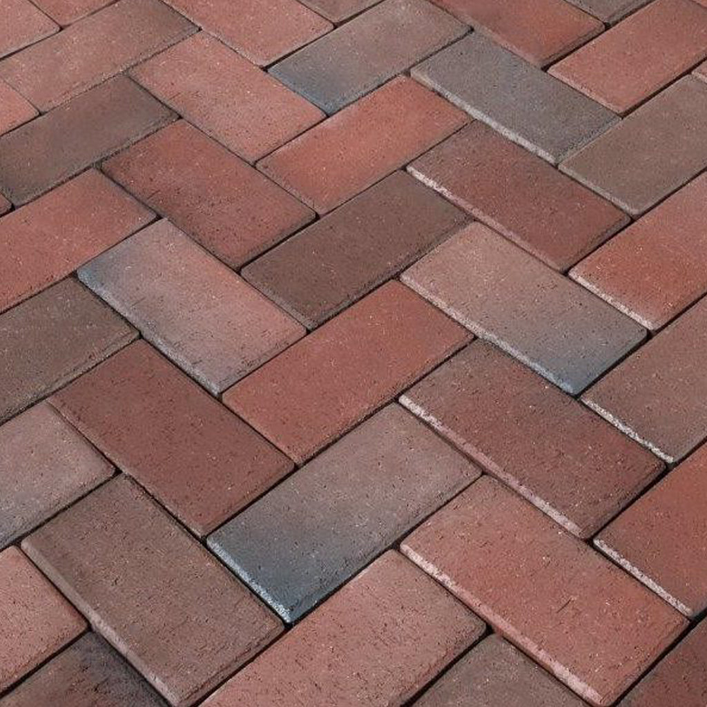Herringbone pattern red and brown concrete block paving for driveways and patios