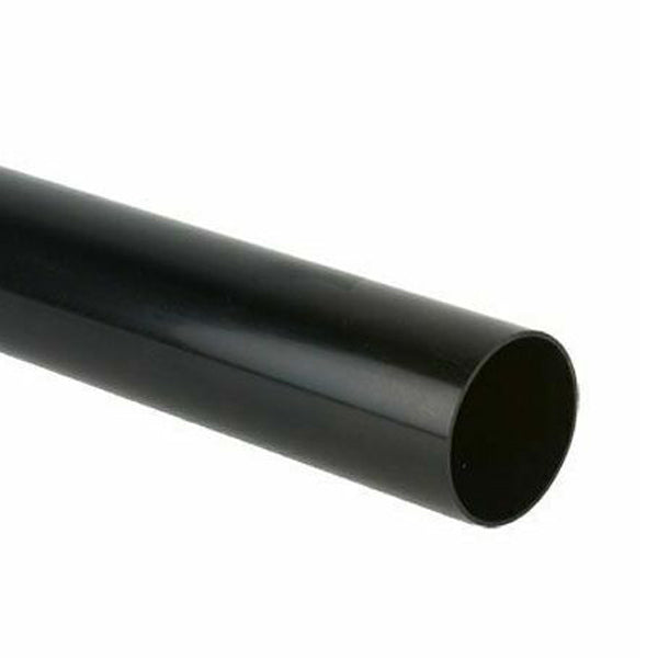 Black plastic drainage pipe for plumbing and building materials, isolated on white background