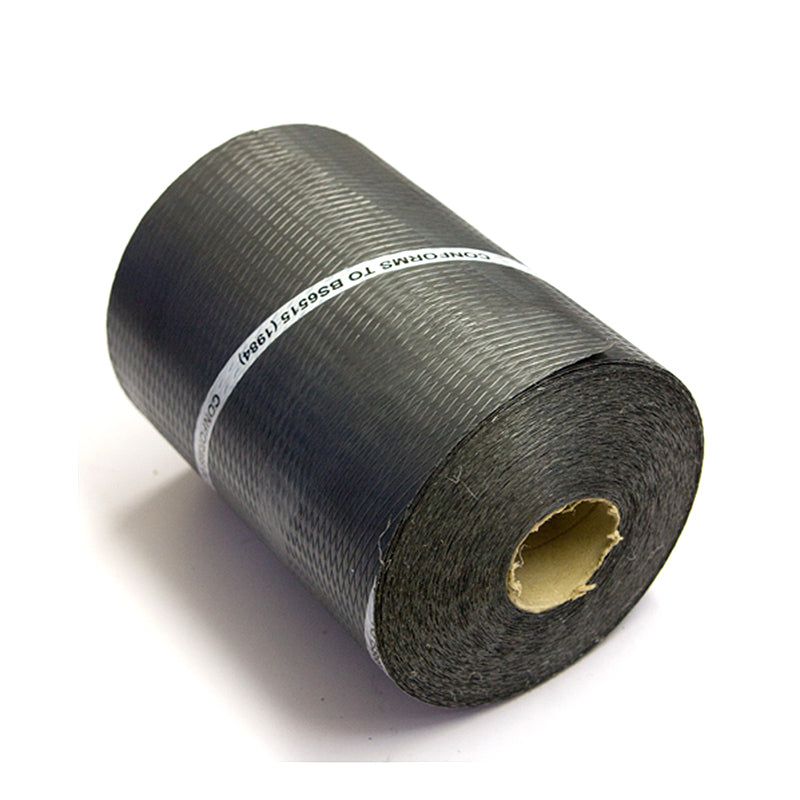 Roll of black damp proof course membrane for construction and building projects