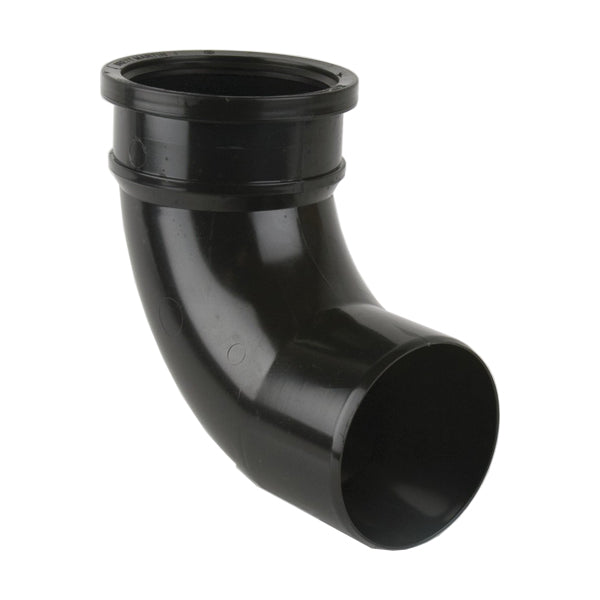 Black plastic 90 degree plumbing pipe elbow fitting for drainage or waste systems