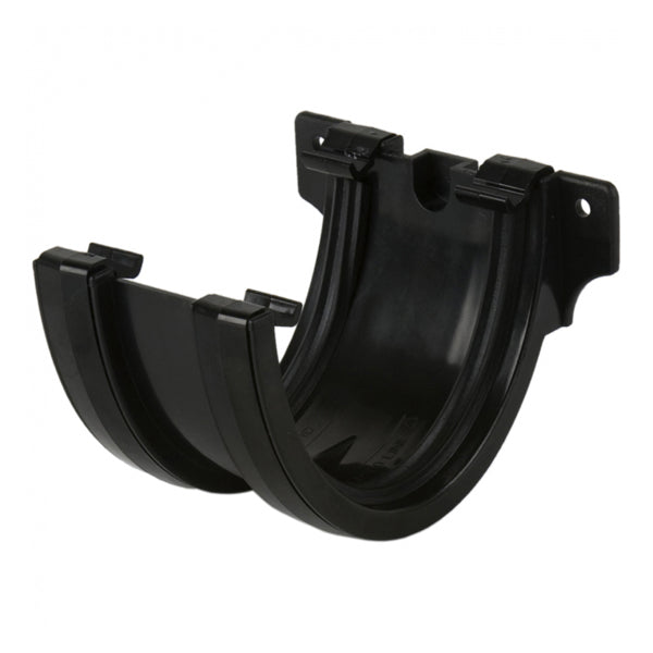 Black plastic half round gutter union bracket for rainwater drainage pipe