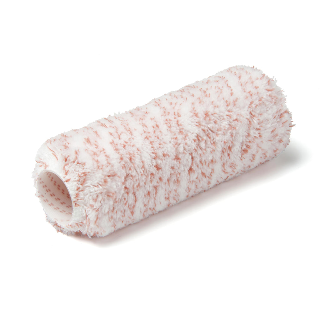 Paint roller sleeve with white and pink fluffy texture for decorating and DIY projects