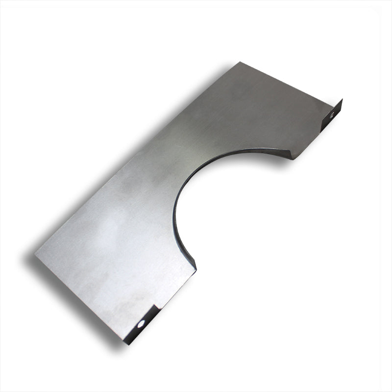 Metal pipe collar plate for building installation, with circular cutout and mounting holes