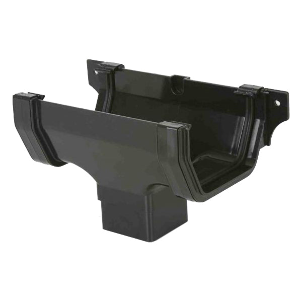 Black plastic gutter union bracket for rainwater drainage systems