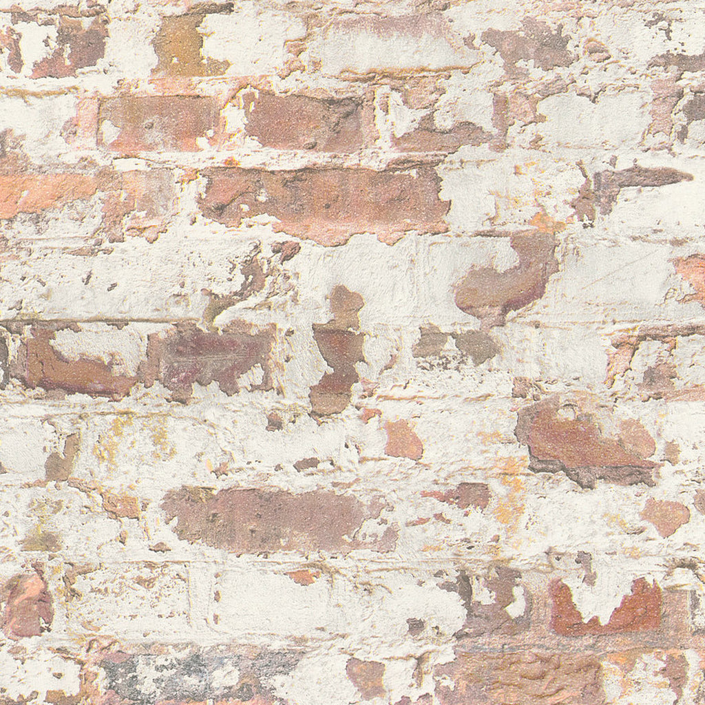 weathered brick wall with white paint peeling, construction and renovation material