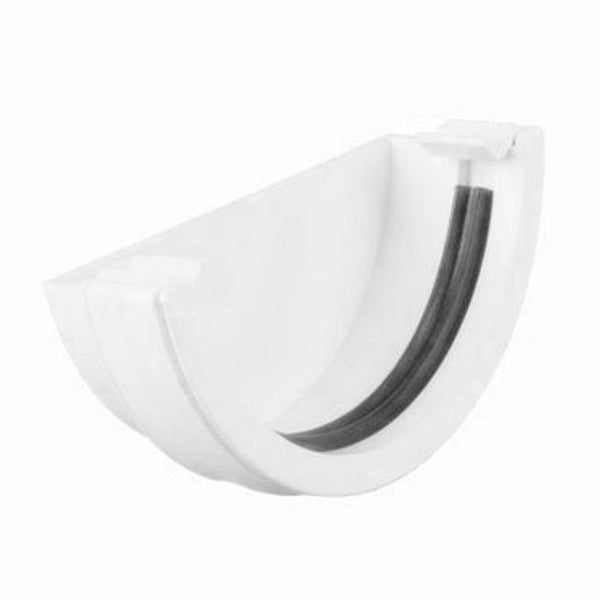 White plastic gutter stop end with sealing gasket for building and roofing projects