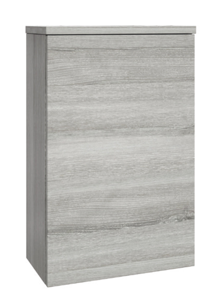 Modern light grey wood effect bathroom vanity unit with flat front design