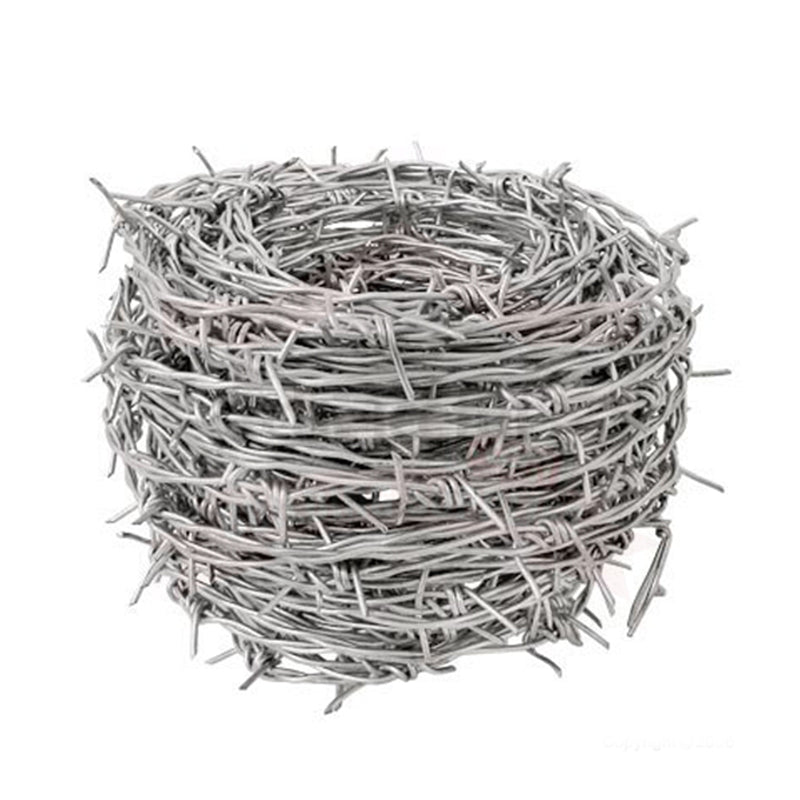 Coiled roll of galvanized barbed wire fencing for outdoor security and boundary marking
