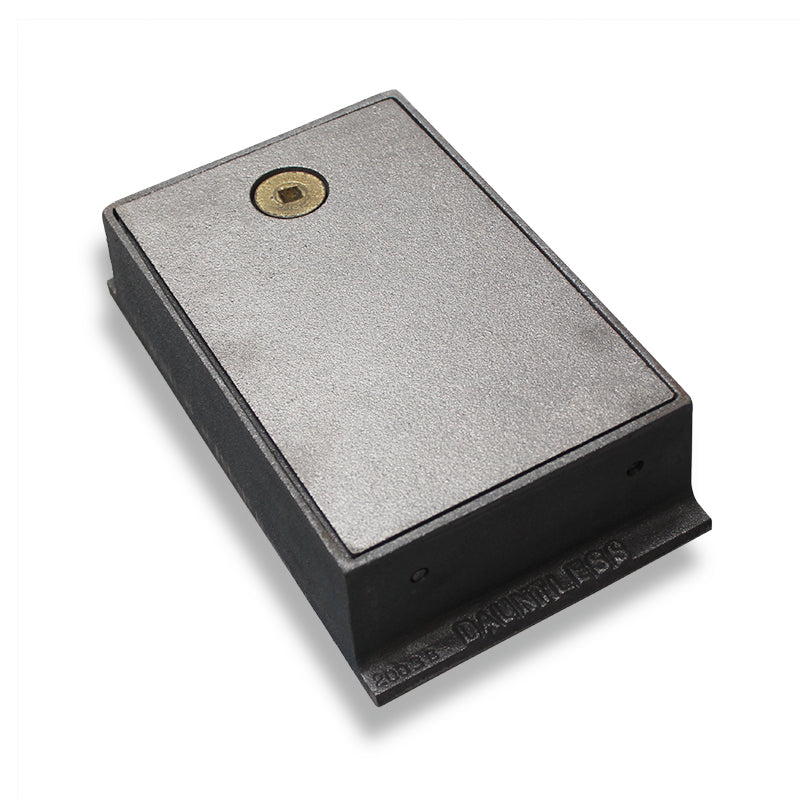 Heavy-duty rectangular metal floor safe with lock, suitable for secure storage