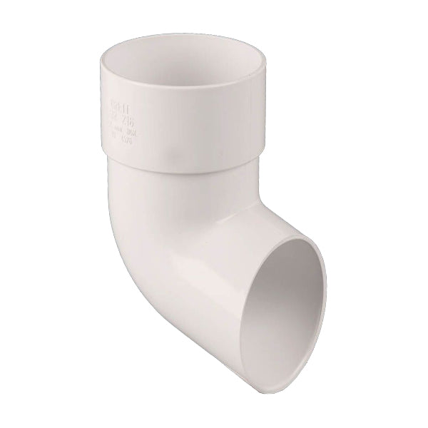 White PVC 90 degree pipe elbow fitting for plumbing or drainage systems