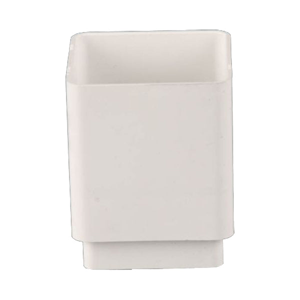 White square plastic downpipe connector for drainage or gutter systems