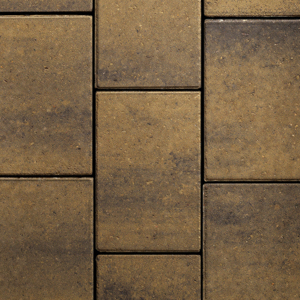 Brown concrete paving slabs with a textured surface, arranged in a pattern