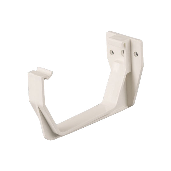 White plastic gutter bracket for building materials, isolated on white background