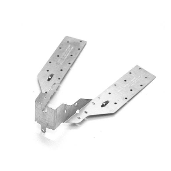 Galvanized steel joist hanger for timber construction, isolated on white background