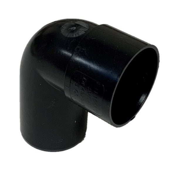 Black plastic 90 degree PVC pipe elbow fitting for plumbing or drainage