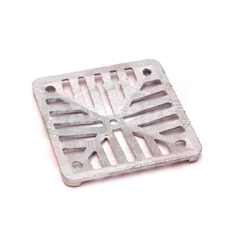 Square metal drain cover with slotted grate, suitable for building and plumbing supplies