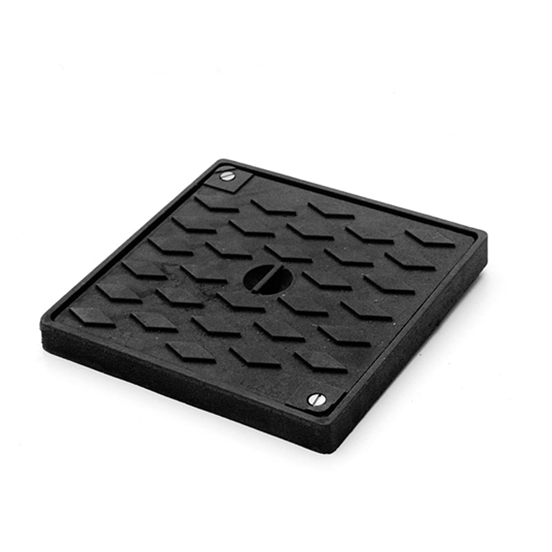 Square black cast iron drain cover with raised diamond pattern for building materials supply