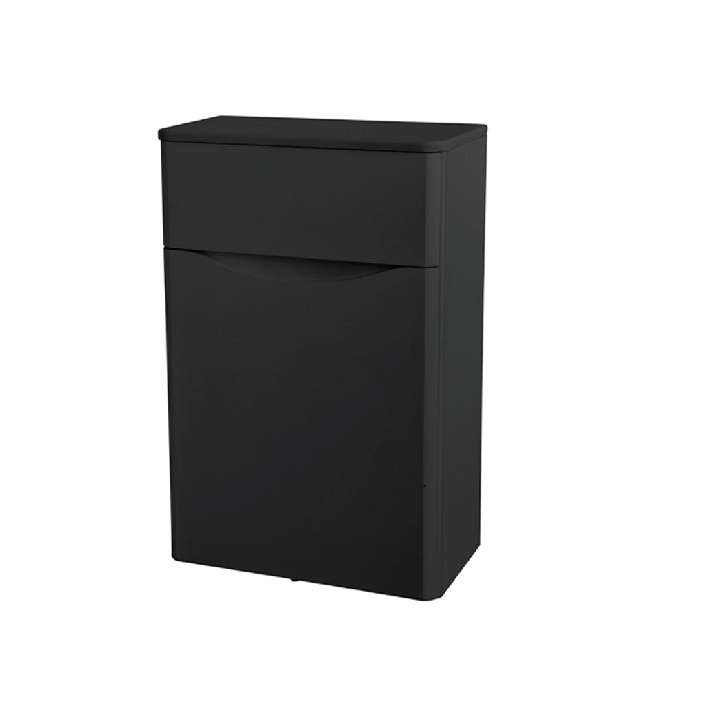 Black modern bathroom vanity unit with flat front and integrated handle