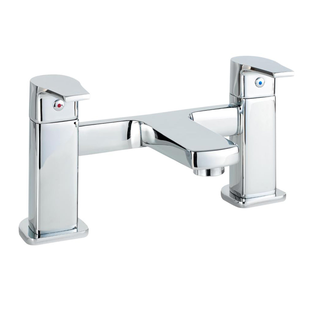 Modern chrome bathroom bath mixer tap with dual lever handles and square design