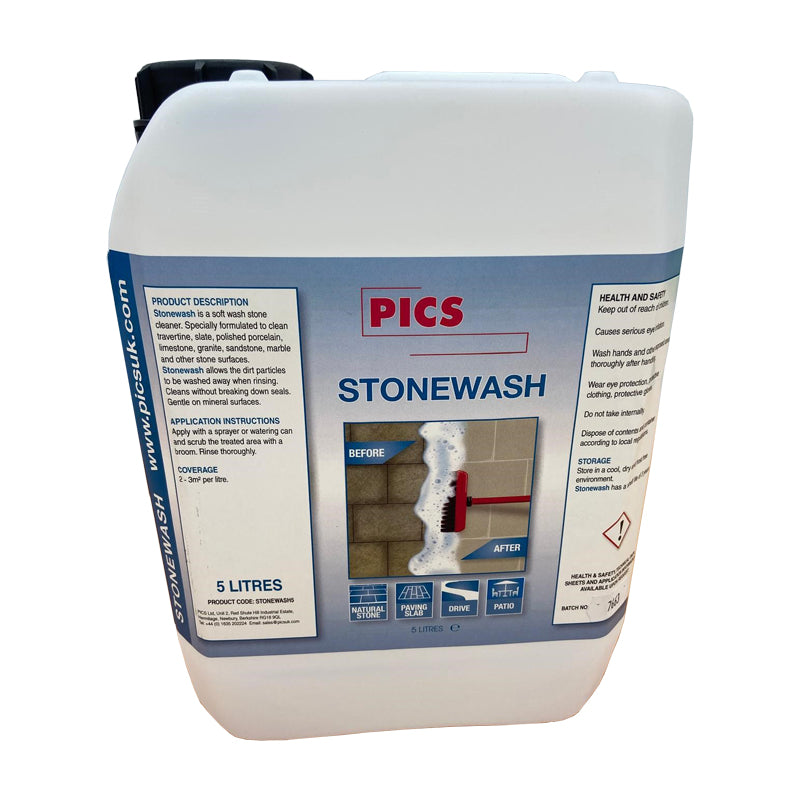 5 litre PICS Stonewash stone cleaner for natural stone, paving, and patio surfaces