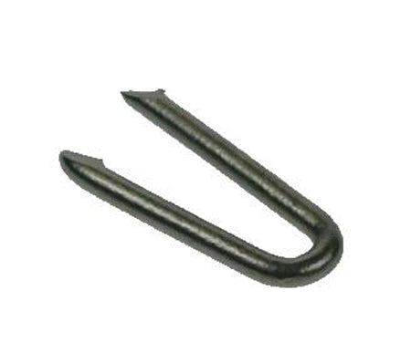 Galvanized fence staple for securing wire to timber, essential building material hardware