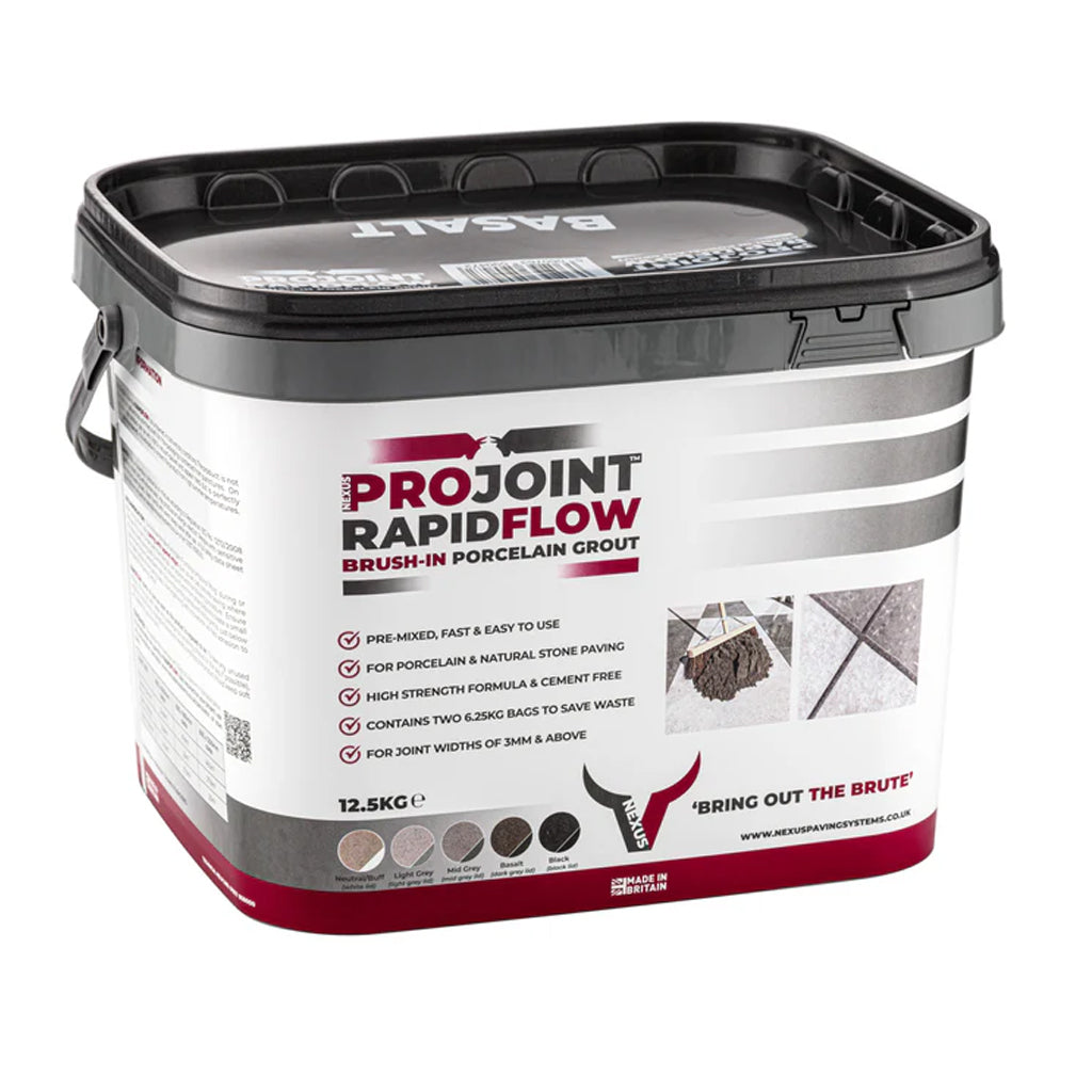 ProJoint RapidFlow brush-in porcelain grout 12.5kg tub for paving and tiling projects