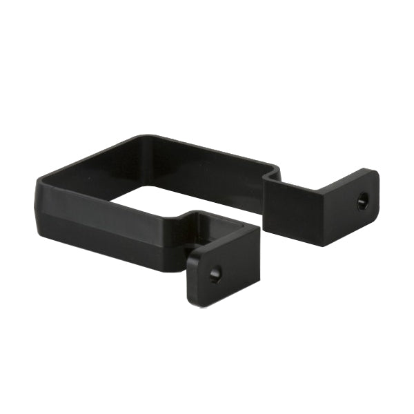 Black metal bracket for building materials or DIY use, with mounting holes, isolated on white