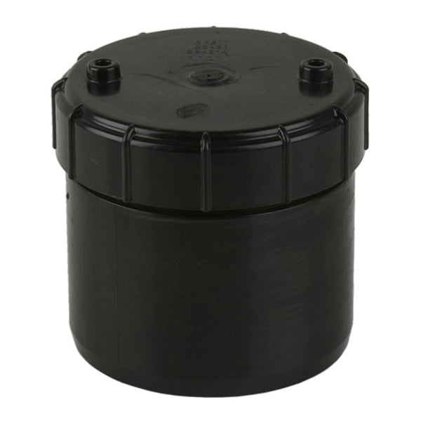 Black plastic underground drainage access chamber with secure screw lid