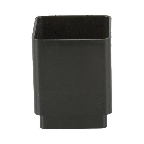 Black square plastic downpipe connector for guttering and drainage