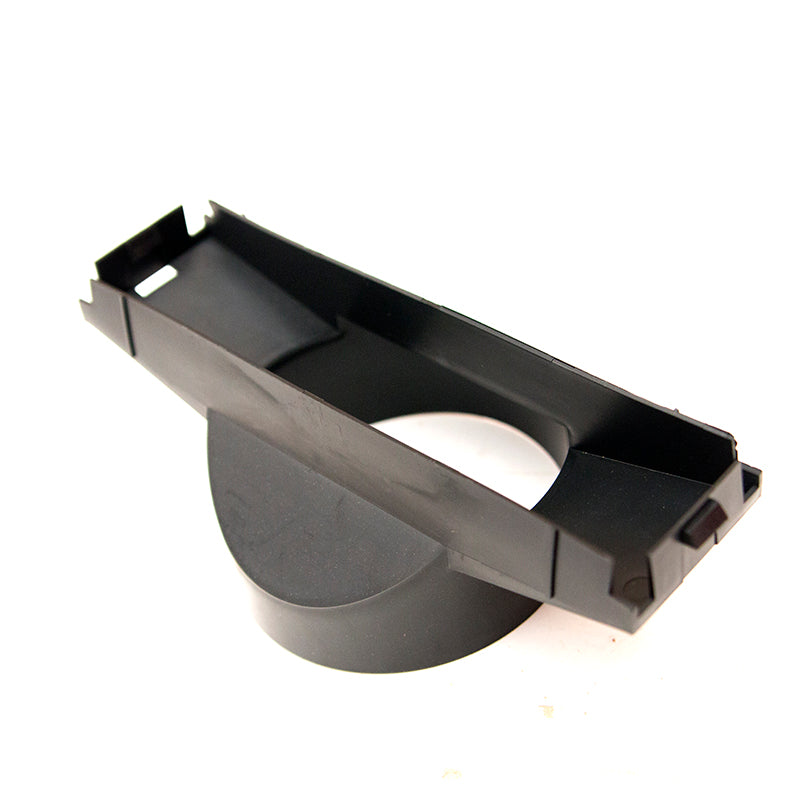 Black plastic building materials accessory, angled connector for construction or DIY use