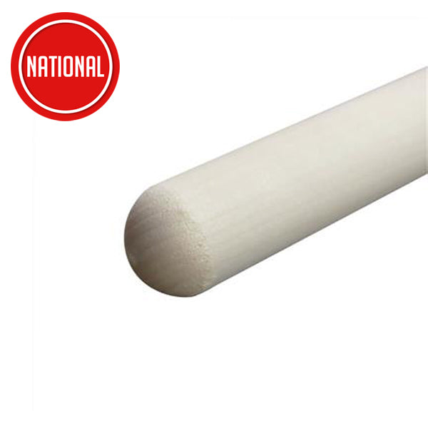 Smooth round timber dowel rod for building supplies and DIY projects on white background