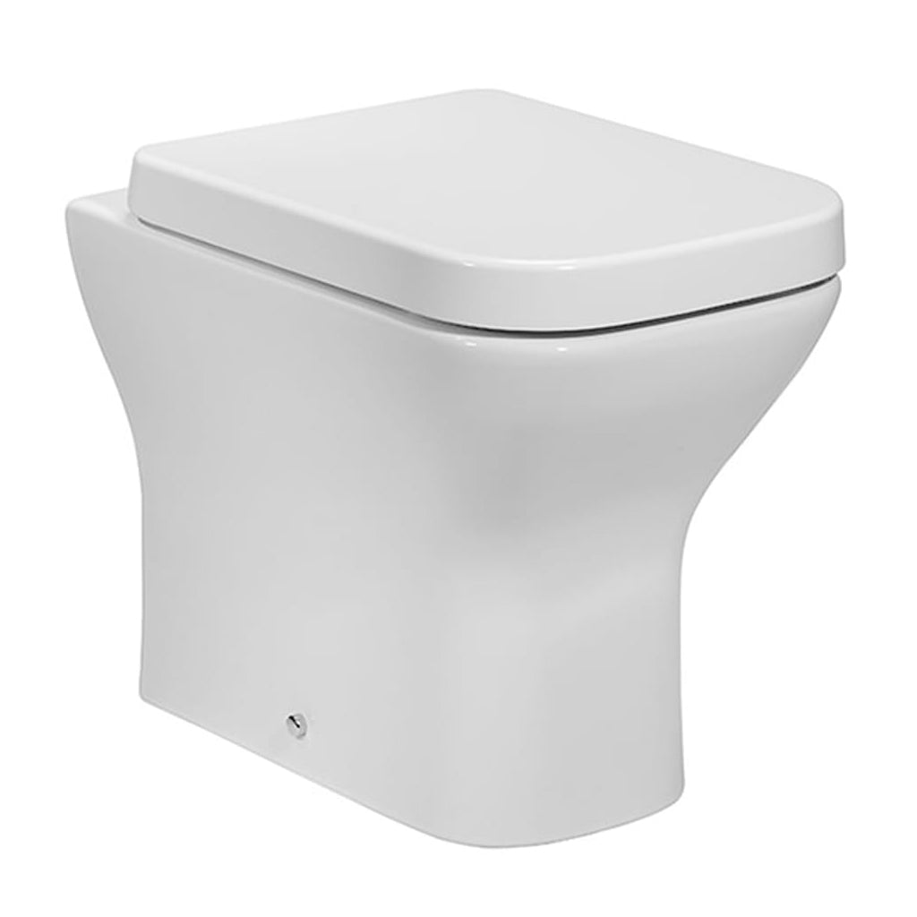 Modern white ceramic toilet pan with soft close seat, ideal for contemporary bathrooms