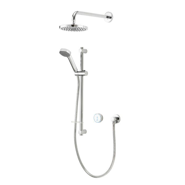 Modern chrome dual shower head system with wall-mounted controls for bathroom upgrade