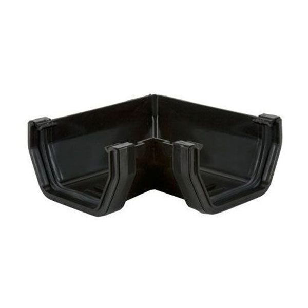 Black plastic gutter angle connector for rainwater drainage systems