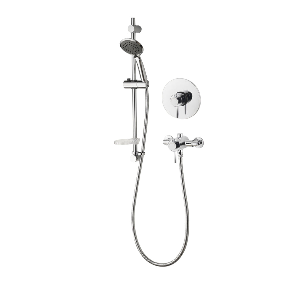 Modern chrome shower set with handheld showerhead, wall rail, mixer and hose, bathroom fitting