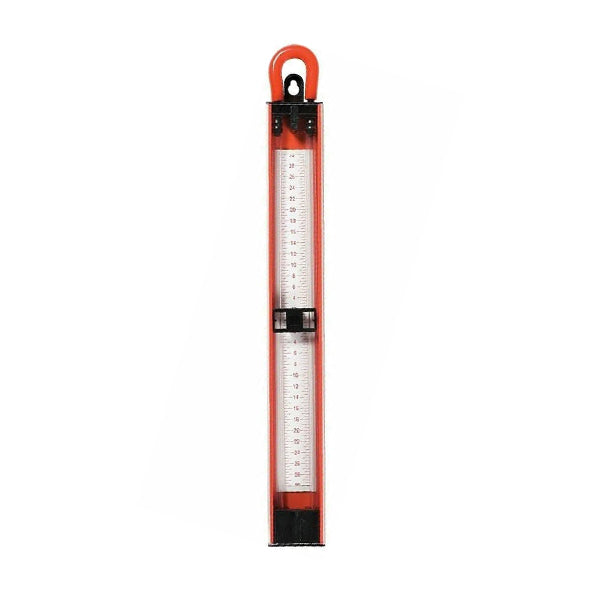 Red building materials moisture meter with clear measurement scale for construction use