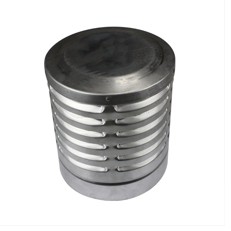 Stainless steel chimney cowl with horizontal ventilation slats for flue ventilation